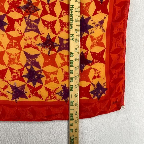 VERA NEUMANN Scarf Silk Hand Rolled Star Print Wrap Square Orange 29" VTG USA - Picture 11 of 12